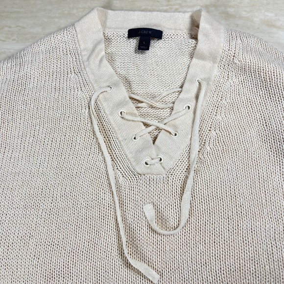 J Crew Lace Up V Neck Knit Sweater Cream Beige Size L - Picture 10 of 11